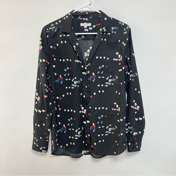 Equipment Adalyn Refracted Heart Print Button Down Shirt Blouse Black Size Small - Picture 3 of 8